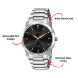 Jainx Black Minimal Dial Steel Chain Analog Wrist Watch for Men - JM7243