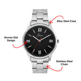 Jainx Black Dial Silver Stainless Steel Chain Analog Wrist Watch for Men - JM7245