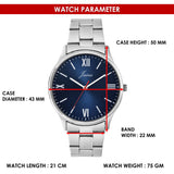 Jainx Blue Dial Silver Stainless Steel Chain Analog Wrist Watch for Men - JM7246