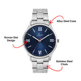 Jainx Blue Dial Silver Stainless Steel Chain Analog Wrist Watch for Men - JM7246