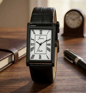 Jainx Executive Rectangular Shape Black Leather Strap Analog Wrist Watch for Men