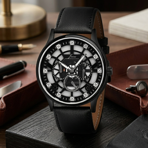 Jainx Transparent Skeleton Dial Leather Strap Analog Wrist Watch for Men