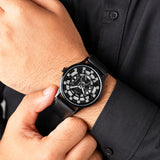 Jainx Transparent Skeleton Dial Leather Strap Analog Wrist Watch for Men