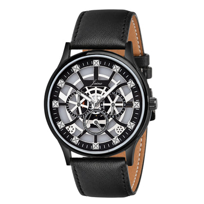Jainx Transparent Skeleton Dial Leather Strap Analog Wrist Watch for Men - JM7253