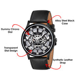 Jainx Transparent Skeleton Dial Leather Strap Analog Wrist Watch for Men - JM7253
