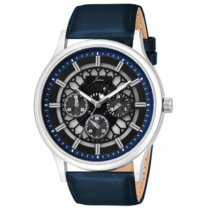 Jainx Transparent Skeleton Dial Leather Strap Analog Wrist Watch for Men - JM7255
