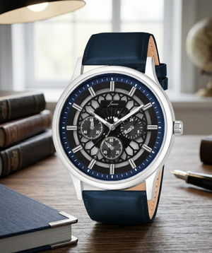 Jainx Transparent Skeleton Dial Leather Strap Analog Wrist Watch for Men - JM7255