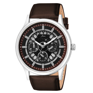 Jainx Transparent Skeleton Dial Leather Strap Analog Wrist Watch for Men- JM7256