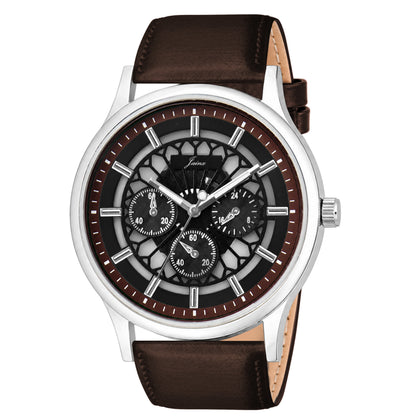 Jainx Transparent Skeleton Dial Leather Strap Analog Wrist Watch for Men- JM7256