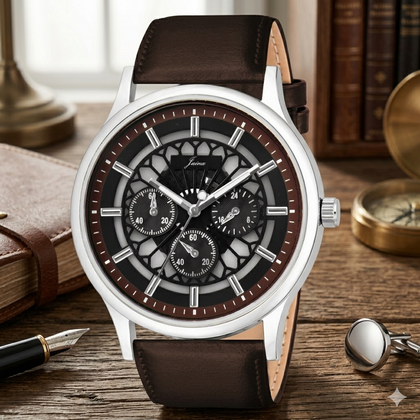 Jainx Transparent Skeleton Dial Leather Strap Analog Wrist Watch for Men- JM7256