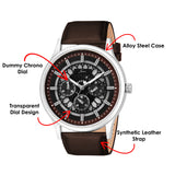 Jainx Transparent Skeleton Dial Leather Strap Analog Wrist Watch for Men- JM7256