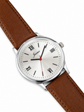 Jainx JM7258 tan leather strap watch for men with silver analog dial.
