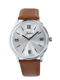 Jainx JM7258 tan leather strap watch for men with silver analog dial.
