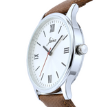 Jainx JM7258 tan leather strap watch for men with silver analog dial.
