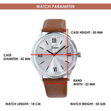 Jainx JM7258 tan leather strap watch for men with silver analog dial.
