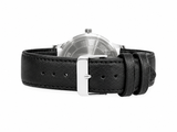 Jainx JM7259 black leather strap watch for men with black analog dial and silver case
