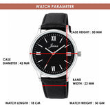 Jainx JM7259 black leather strap watch for men with black analog dial and silver case
