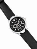 Analog watch for men under 500 with black dial and leather strap