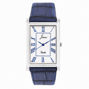 Jainx JM7261  executive rectangular white dial blue strap analog watch for men