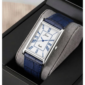 Jainx JM7261  executive rectangular white dial blue strap analog watch for men