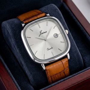 Jainx JM7262 silver dial brown strap analog watch for men