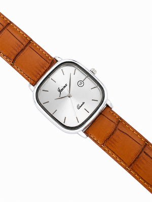 Jainx JM7262 silver dial brown strap analog watch for men