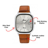 Jainx JM7262 silver dial brown strap analog watch for men