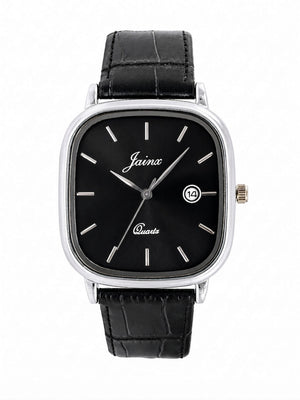 black dial black strap square analog watch for men by Jainx