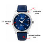 Jainx Sun-Ray Blue Dial Leather Band Analog Watch for Men - JM7265