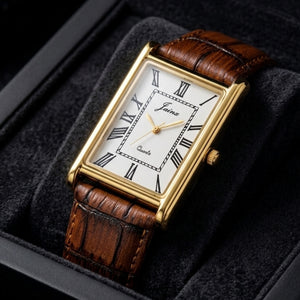 Jainx Executive Rectangular Shape Brown Leather Strap Analog Watch for Men - JM7266