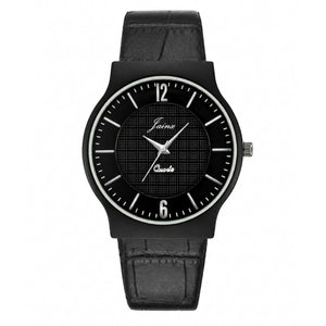 Jainx Slim Black Leather Band Analog Wrist Watch for Men - JM7267