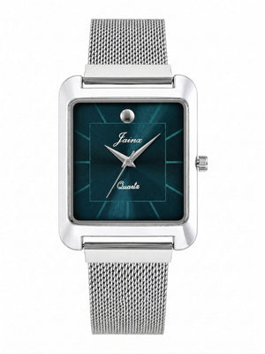 Jainx Square Teal Color Dial Mesh Steel Chain Analog Watch for Men JM7268