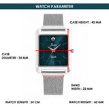 Jainx Square Teal Color Dial Mesh Steel Chain Analog Watch for Men JM7268