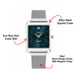 Jainx Square Teal Color Dial Mesh Steel Chain Analog Watch for Men JM7268