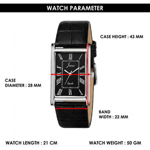 Jainx Executive Rectangular Shape Black Leather Strap Analog Wrist Watch for Men - JM7270