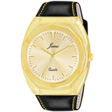 Jainx Golden Dial Black Leather Strap Watch For Men - JM7165