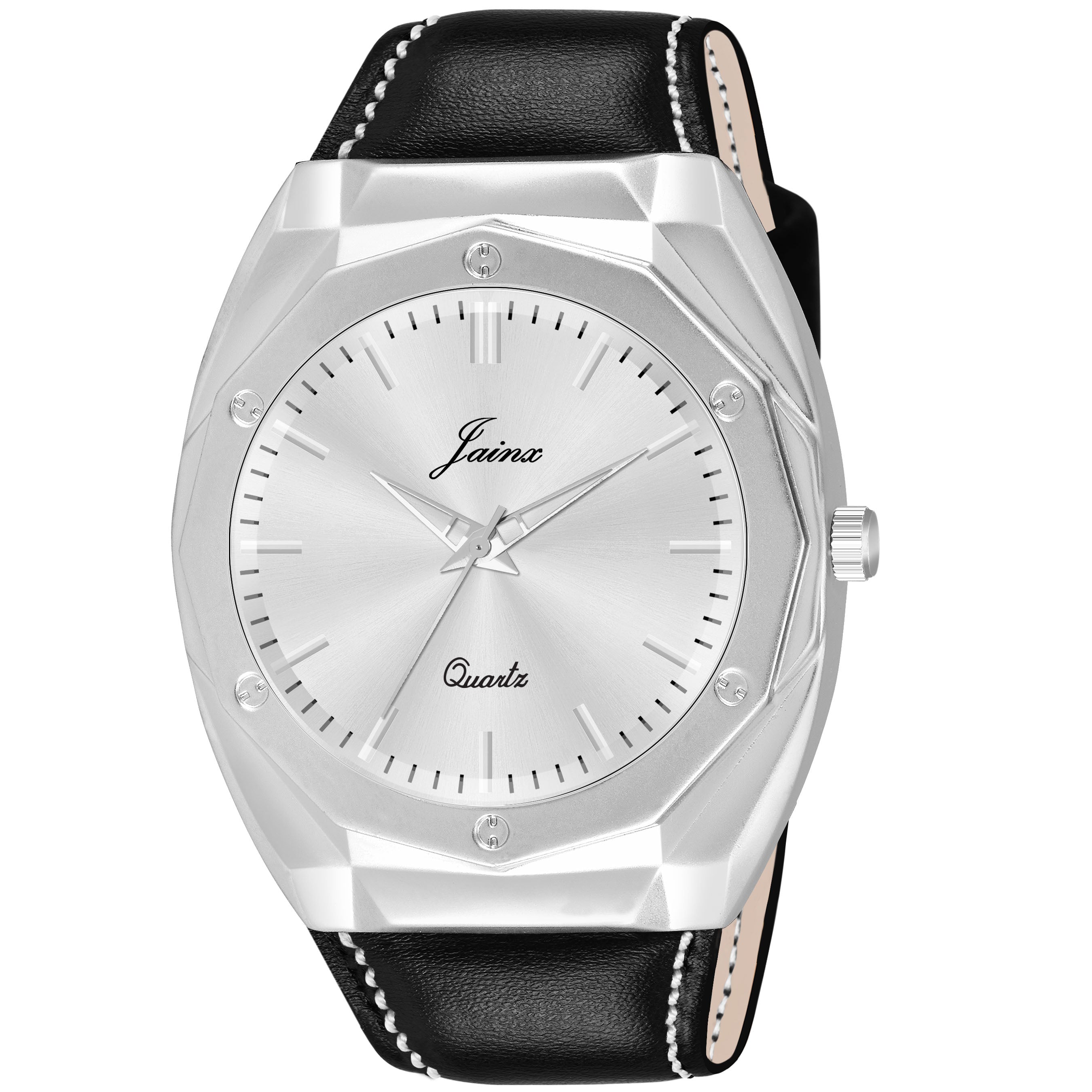 Jainx Silver Dial Black Leather Strap Watch For Men - JM7166 - Jainx Store