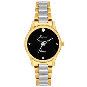 Jainx Premium Black Dial Golden Analog Watch - For Women JW1202