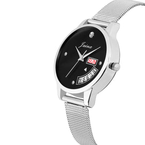Jainx Silver Day & Date Function Dial Steel Mesh Chain Analog Watch - For Women JW598
