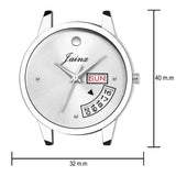 Jainx Silver Day & Date Function Genuine Leather Strap Analog Watch - For Women JW600