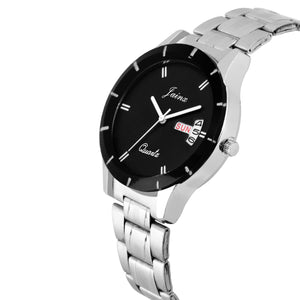Jainx Black Dial Day & Date Function Steel Chain Analog Watch - For Women JW615