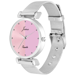 Jainx Pink Dial Steel Mesh Chain Analog Watch - For Women JW672