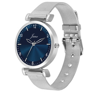 Jainx Blue Dial Stainless Steel Mesh Chain Analog Watch - For Women JW691