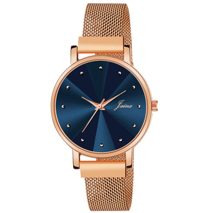 Jainx Blue Dial Rose Gold Color Mesh Chain Analog Wrist Watch for Women - JW8549 - Jainx Store