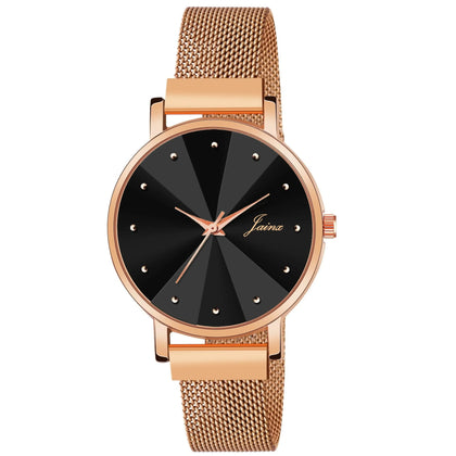 Jainx Black Dial Rose Gold Color Mesh Chain Analog Wrist Watch for Women