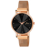 Jainx Black Dial Rose Gold Color Mesh Chain Analog Wrist Watch for Women - JW8550