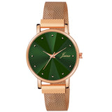 Jainx Green Dial Rose Gold Color Mesh Chain Analog Wrist Watch for Women - JW8551