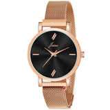 Jainx Black Dial Rose Gold Mesh Chain Analog Wrist Watch for Women - JW8554