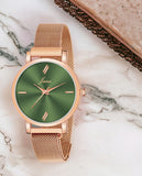 Jainx Green Dial Rose Gold Mesh Chain Analog Wrist Watch For Women - JW8555