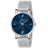 Jainx Blue Dial Silver Mesh Chain Analog Wrist Watch for Women - JW8556
